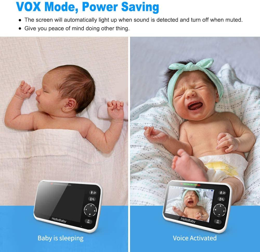 Monitor, Video Baby Monitor with Camera and Audio, 5β Large Display No Hacking Risks, Bright Night Vision, 2-Way Talk, Temperature, 8 Lullabies and 1000Ft Long Range