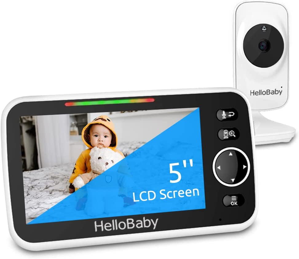 Monitor, Video Baby Monitor with Camera and Audio, 5β Large Display No Hacking Risks, Bright Night Vision, 2-Way Talk, Temperature, 8 Lullabies and 1000Ft Long Range