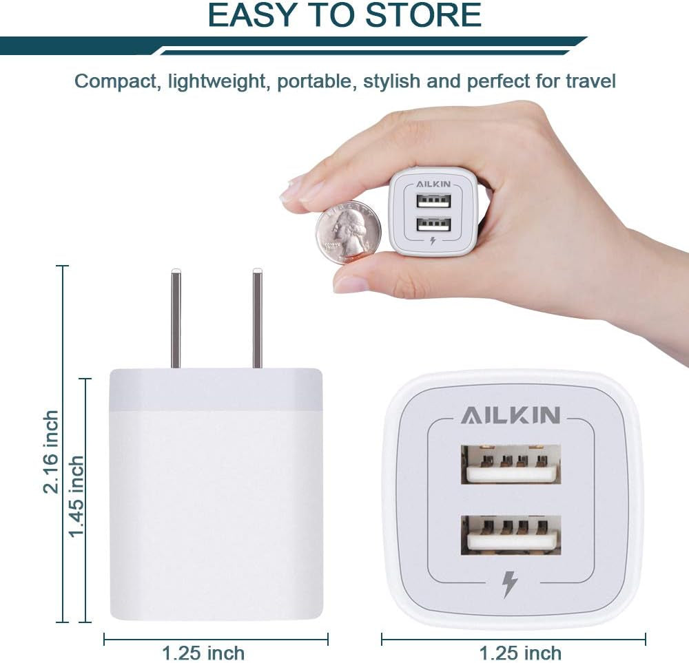 2 Port Charging Box, 6-Pack USB Charger Plug Block, Fast Charging Brick Compatible with Iphone 7/7 Plus,Iphone 6/6Plus, Samsung Galaxy S7/S6, Sony, Motorola, HTC, LG Android Tablets and More