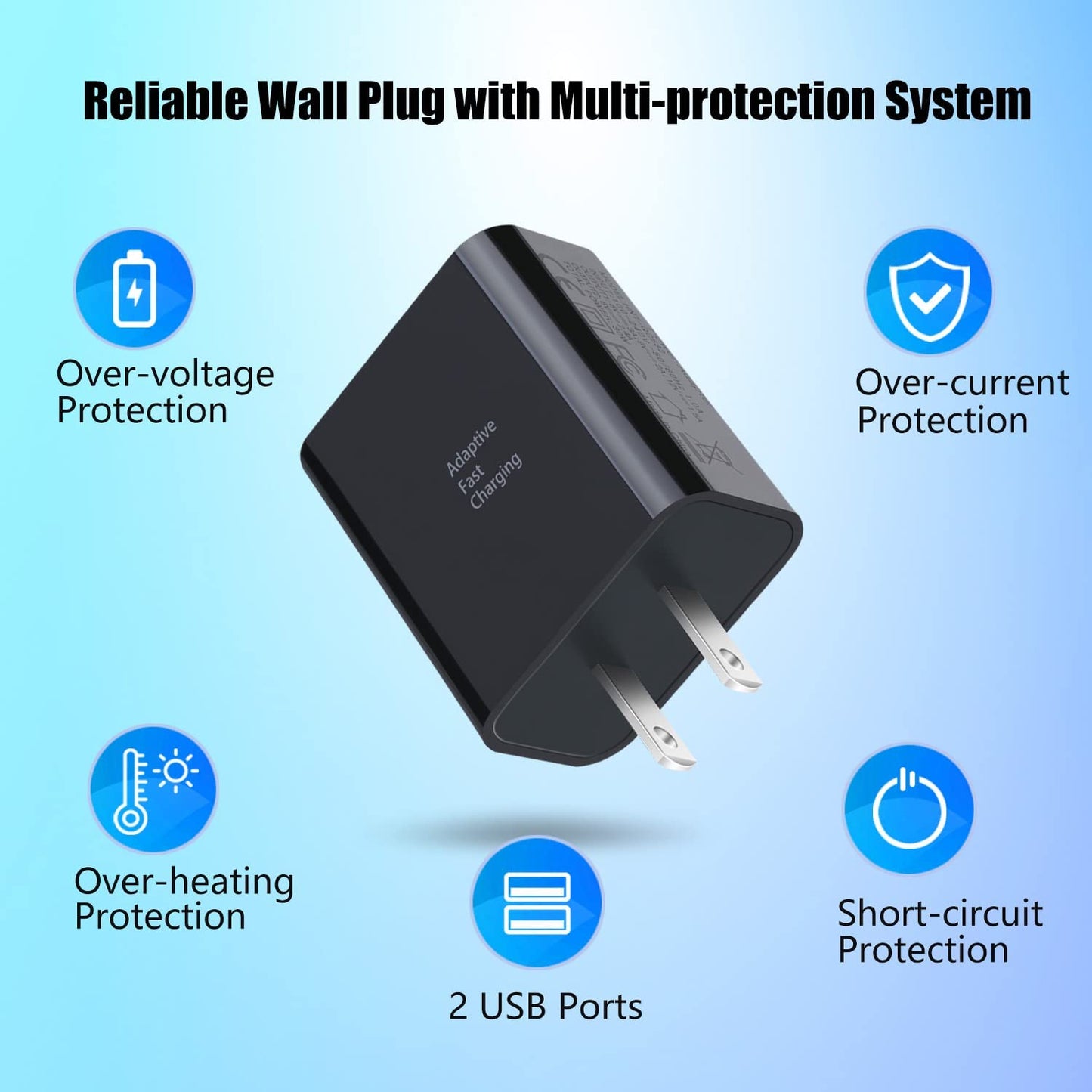 Quick Fast Charge 3.0 USB Wall Charger, 5 Pack 30W Dual USB Power Adapter (Fast Charge 3.0&5V 2.4A) Adaptive Fast Charging Block Compatible Iphone 11 XS XR, Galaxy S10 S9,Note 10-Black