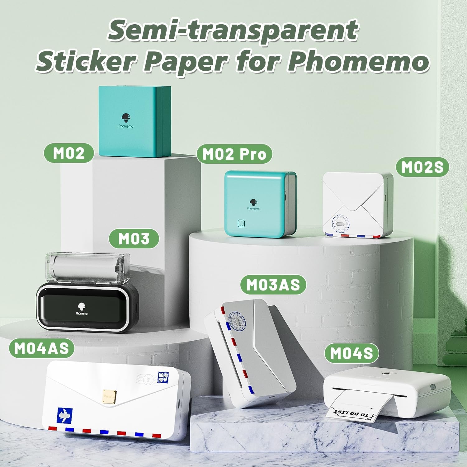 Semitransparent Self-Adhesive Thermal Paper, Glossy Printable Sticker Paper Label for  M02/M02 Pro/M02S/P2S/M03/M04S Mini Sticker Printer, 50Mm X 3.5M, Diameter 28Mm, 3-Rolls