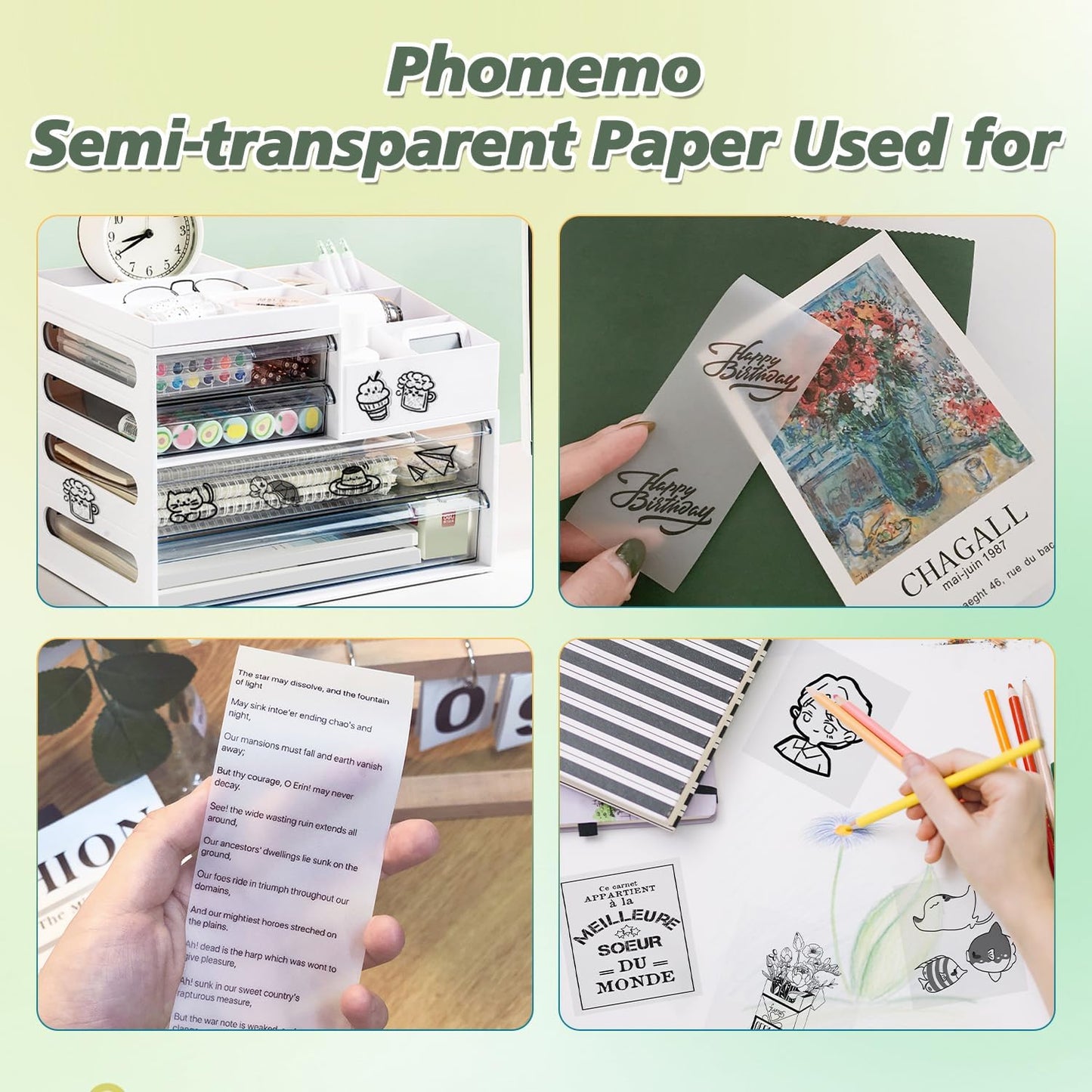Semitransparent Self-Adhesive Thermal Paper, Glossy Printable Sticker Paper Label for  M02/M02 Pro/M02S/P2S/M03/M04S Mini Sticker Printer, 50Mm X 3.5M, Diameter 28Mm, 3-Rolls