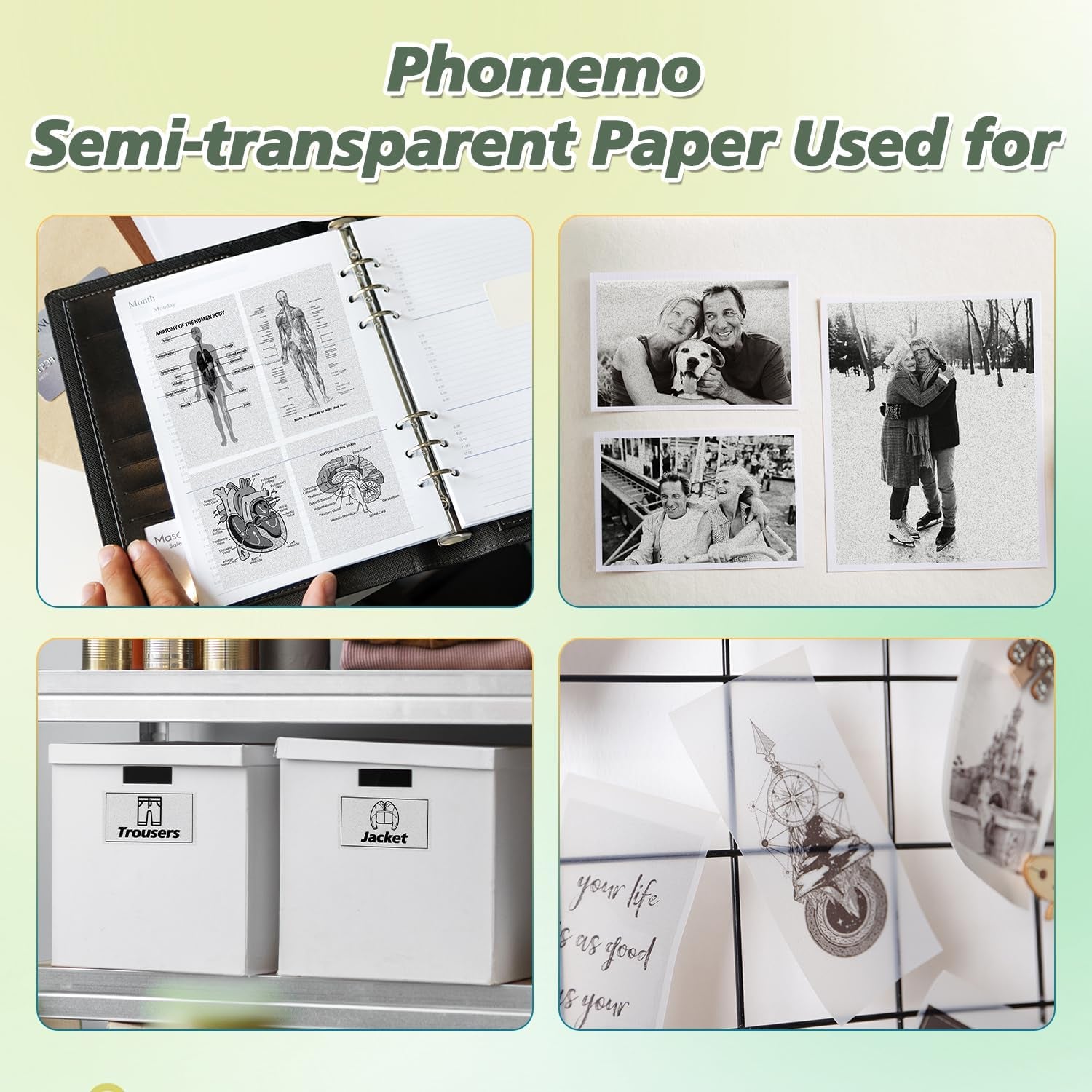 Semitransparent Self-Adhesive Thermal Paper, Glossy Printable Sticker Paper Label for  M02/M02 Pro/M02S/P2S/M03/M04S Mini Sticker Printer, 50Mm X 3.5M, Diameter 28Mm, 3-Rolls