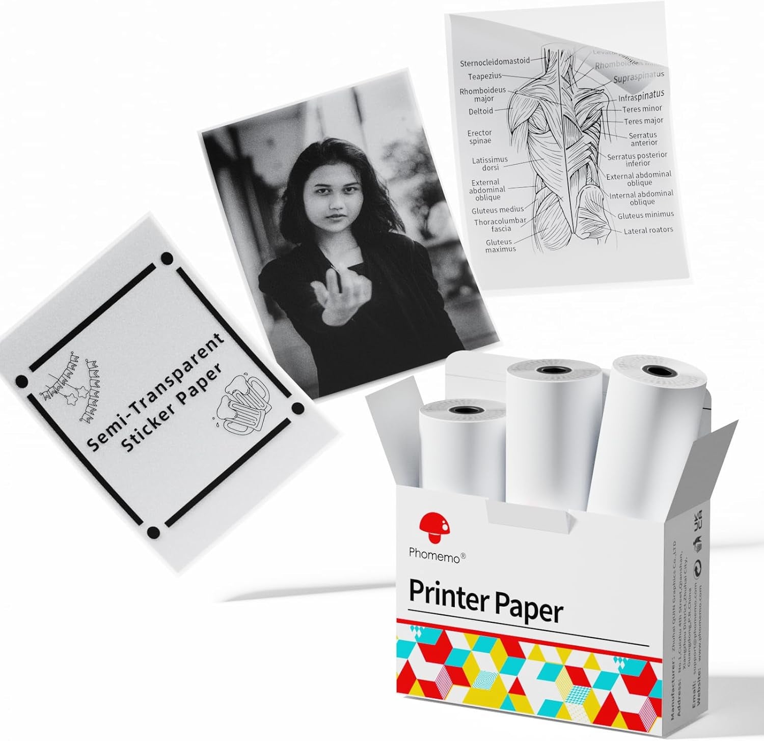 Semitransparent Self-Adhesive Thermal Paper, Glossy Printable Sticker Paper Label for  M02/M02 Pro/M02S/P2S/M03/M04S Mini Sticker Printer, 50Mm X 3.5M, Diameter 28Mm, 3-Rolls