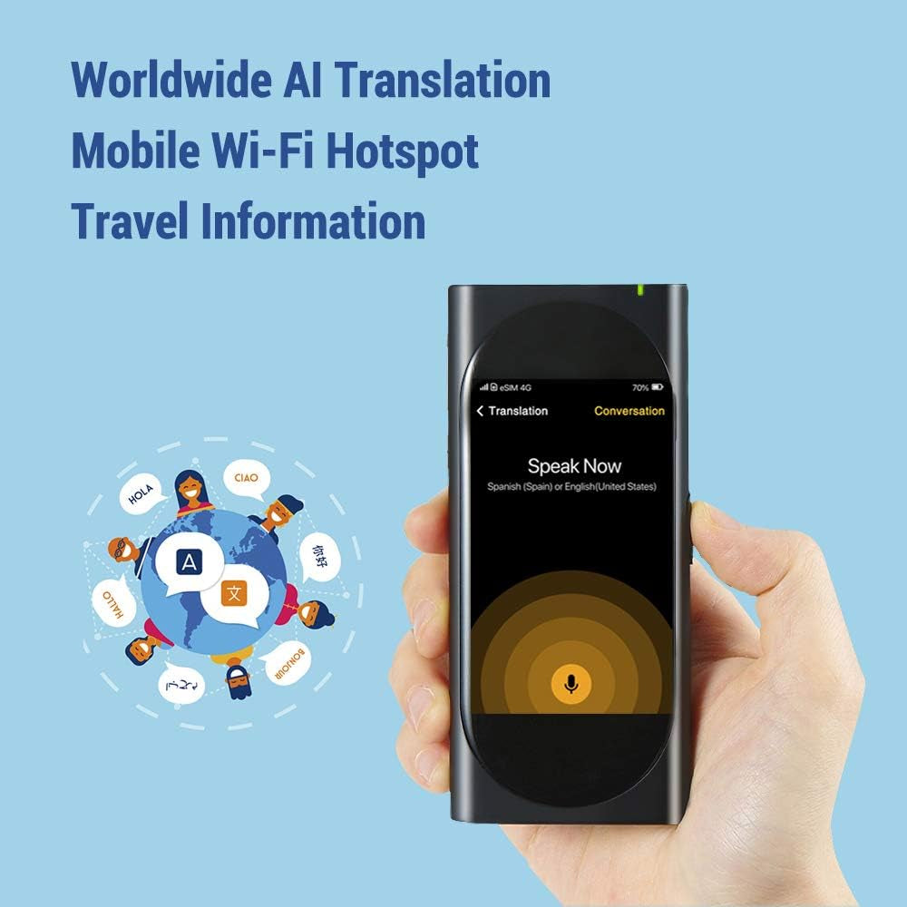 Genesis Portable Language Translator Device, 100+ Languages Pocket Translator, Real-Time Voice Translator with Offline Translation, Built-In Data, 3.1Inch Retina Display Traductor, Black
